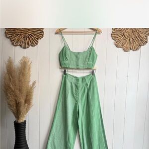 Free People Mint Green Wide Leg Striped Set